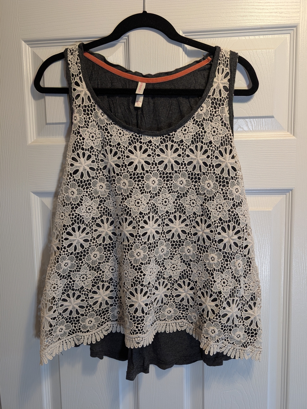 Xhilaration Charcoal Tank with Ivory Crochet Overlay